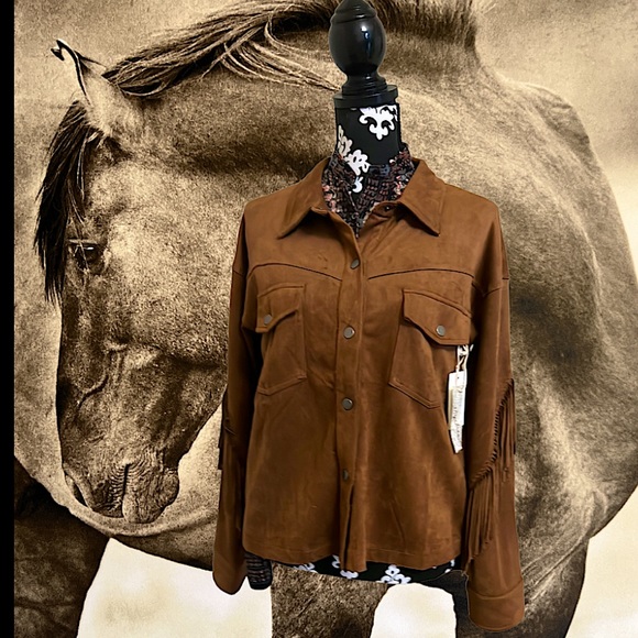 Mystree Fringe back faux suede Shacket- NWT - Picture 3 of 11